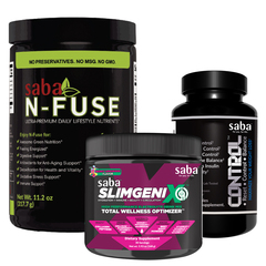Glucose Nutritional Support Kit - One 60-ct Bottle of Saba Control, one 30-Serving Canister of Saba IQ and one 30-serving canister of Saba N-Fuse