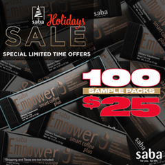Saba Empower Smart Coffee PLUS -100 Sample Stick Packs  SPECIAL for $25.00